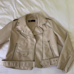 Zara light cream leather jacket, brand new!